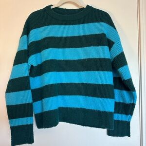 Striped Crew Neck Sweater - Green and Blue